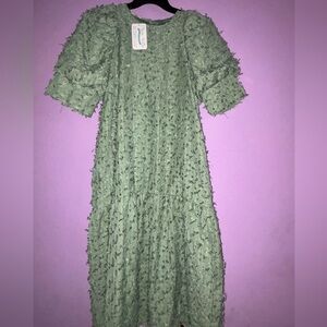 Green Ruffled Sunday Up dress with Puff Sleeves 
(0051)